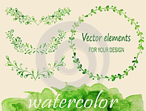 Watercolor laurels and wreaths