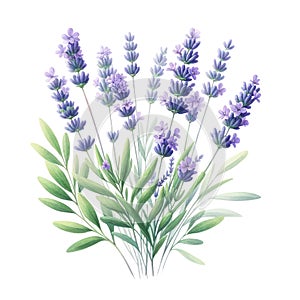watercolor of Lavender flower bouquet and greenery leaves clipar