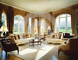 Watercolor of A lavish living room in a luxurious