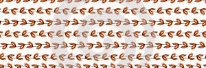 Watercolor Leaf Stem Vector Seamless Border Pattern. Banner Leaves Stripe Hand Painted Background. Autumn Fall Foliage