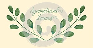 Watercolor leaves design element, floral vector pattern of symmetrical green leaves, hand painted watercolor illustration