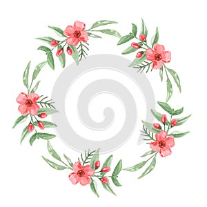 Watercolor Leaves Floral Border Flowers Wreath Tropical Green Red Aloha