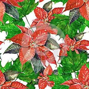 Watercolor leaves on white background. Seamless pattern.