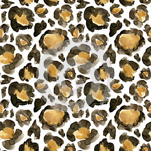 Watercolor leopard camouflage big seamless pattern. Hand painted beautiful illustration with animal points isolated on