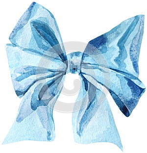 Watercolor light blue bow. Beautiful great design for any purposes