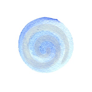 Watercolor light blue circle with uneven edges isolated on white background. Painted round texture of watercolour stains