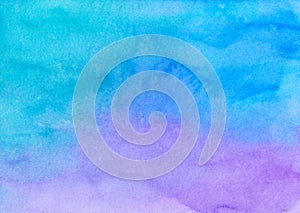 Watercolor light blue and purple ombre background painting texture. photo