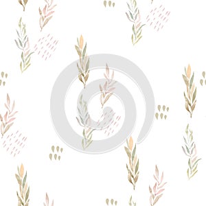 Watercolor light green branches seamless pattern