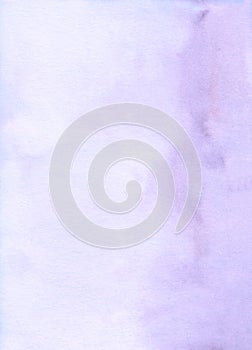 Watercolor light lavender gradient background. Pastel purple and white ombre stains on paper