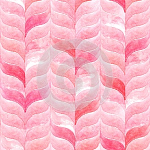 Watercolor light pink background with curved wavy gingham. Geometric seamless pattern