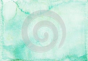 Watercolor light sea green background texture. Pastel emerald watercolour backdrop, hand painted