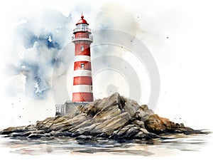 Watercolor Lighthouse, Aquarelle Beacon, Creative Watercolor Pharos