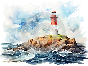 Watercolor Lighthouse, Aquarelle Beacon, Creative Watercolor Pharos