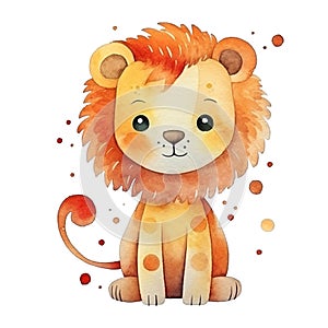 Watercolor lion cub illustration isolated on white background