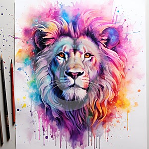 watercolor lion painting Lion King watercolor predator animals wildlife painting