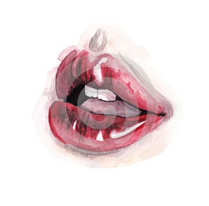 Watercolor lips. Watercolor fashion illustration