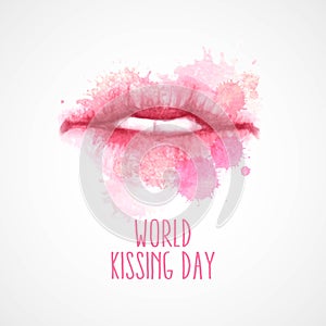 Watercolor lips. World Kissing Day