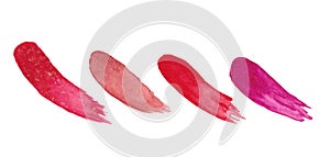 Watercolor lipstick swatches. Beauty and fashion illustration of make up. Cosmetic abstract graphic.