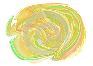 Watercolor liquid brush strokes background in green, yellow and orange. Web site background, template design or backdrop on white
