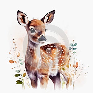 Watercolor little deer baby bambi. Generative ai