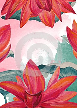 Watercolor lotus holiday card illustration frame