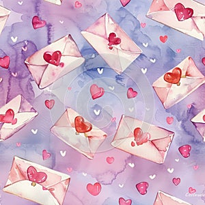 Watercolor Love Letters and Hearts Pattern for Romantic Occasions