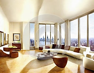 Watercolor of Luxurious penthouse living room in
