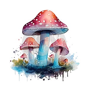 Watercolor magic toadstool mushroom