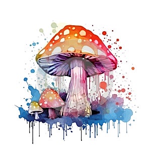 Watercolor magic toadstool mushroom