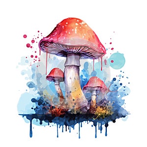 Watercolor magic toadstool mushroom