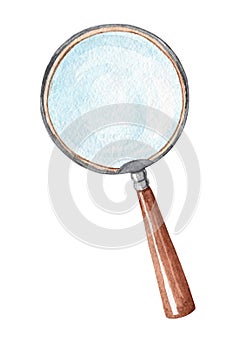 Watercolor magnifying glass isolated on white background