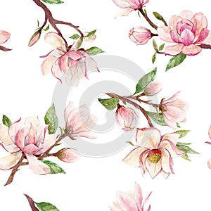 Watercolor magnolia floral vector pattern