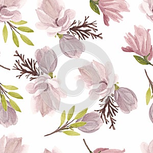 Watercolor magnolia flower seamless pattern