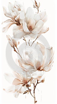 Watercolor magnolia flowers. Hand drawn botanical illustration isolated on white background.