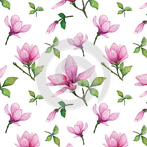 Watercolor Magnolia seamless pattern