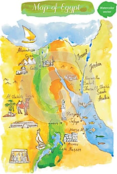 Watercolor map of attractions Egypt