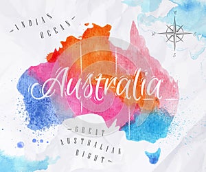 Watercolor map Australia pink blue photo