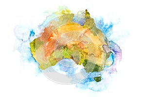 Watercolor map of Australia. Watercolour illustration.