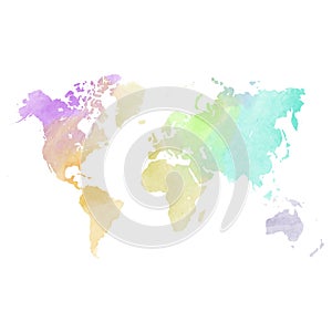 Watercolor map of World. Colorful vector illustration