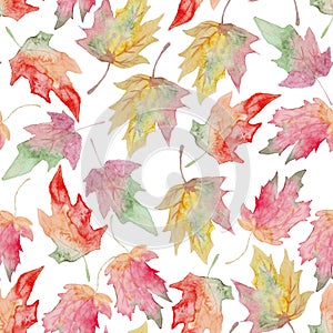 Watercolor maple autumn leaf seamless pattern
