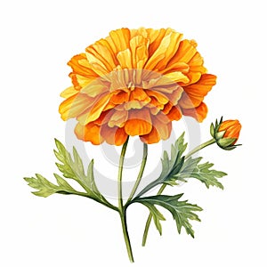 Watercolor Marigold: Realistic Orange Flower Illustration On White Background