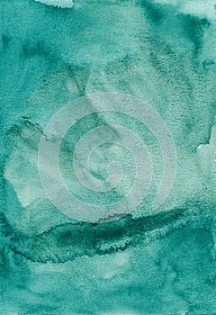 Watercolor marine green background texture. Aquarelle abstract green-blue backdrop