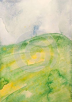 Watercolor meadow background, childish noetic style