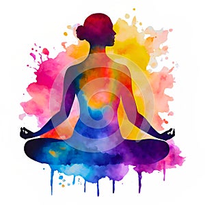 Watercolor meditation and mindfulness lifestyle concept art, spiritual awareness, mental soul health, self-care
