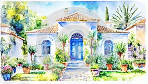 Watercolor Mediterranean Houses ~ AI Generated Content