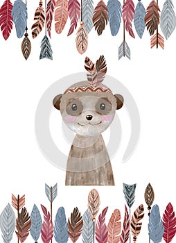 Watercolor meerkat portrait.