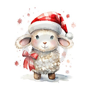 Watercolor merry christmas character sheep illustration