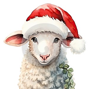 Watercolor merry christmas character sheep illustration