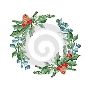 Watercolor Merry Christmas wreath