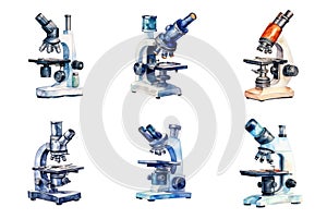 Watercolor Microscopes in Vibrant Colors, Essential Tools for Scientific Exploration